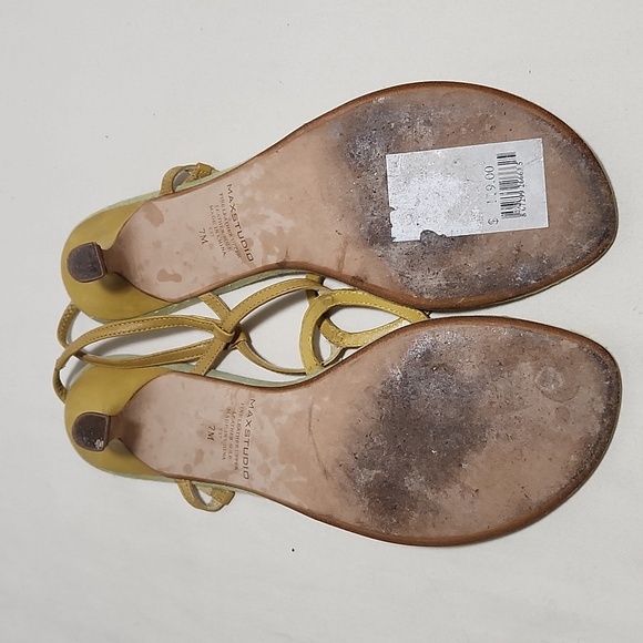 Max Studio  Yellow/Green Leather Strap Design Heel Sandals 2.5" Heel Sz. 7M - Picture 7 of 10